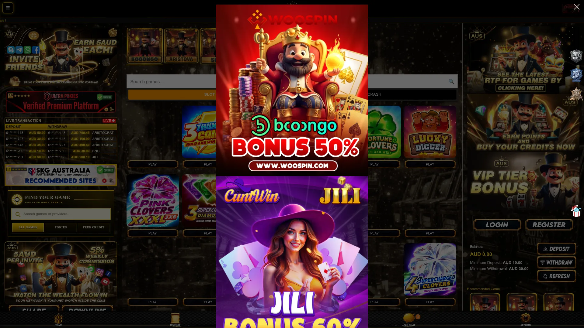Ausclub Casino desktop view